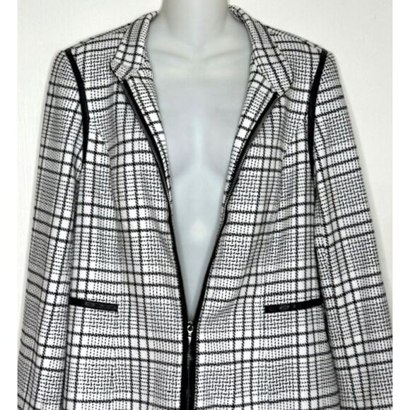 WHBM BLACK & WHITE PLAID ZIP FRONT JACKET COAT SIZE LARGE CAREER BUSINESS - Picture 4 of 12